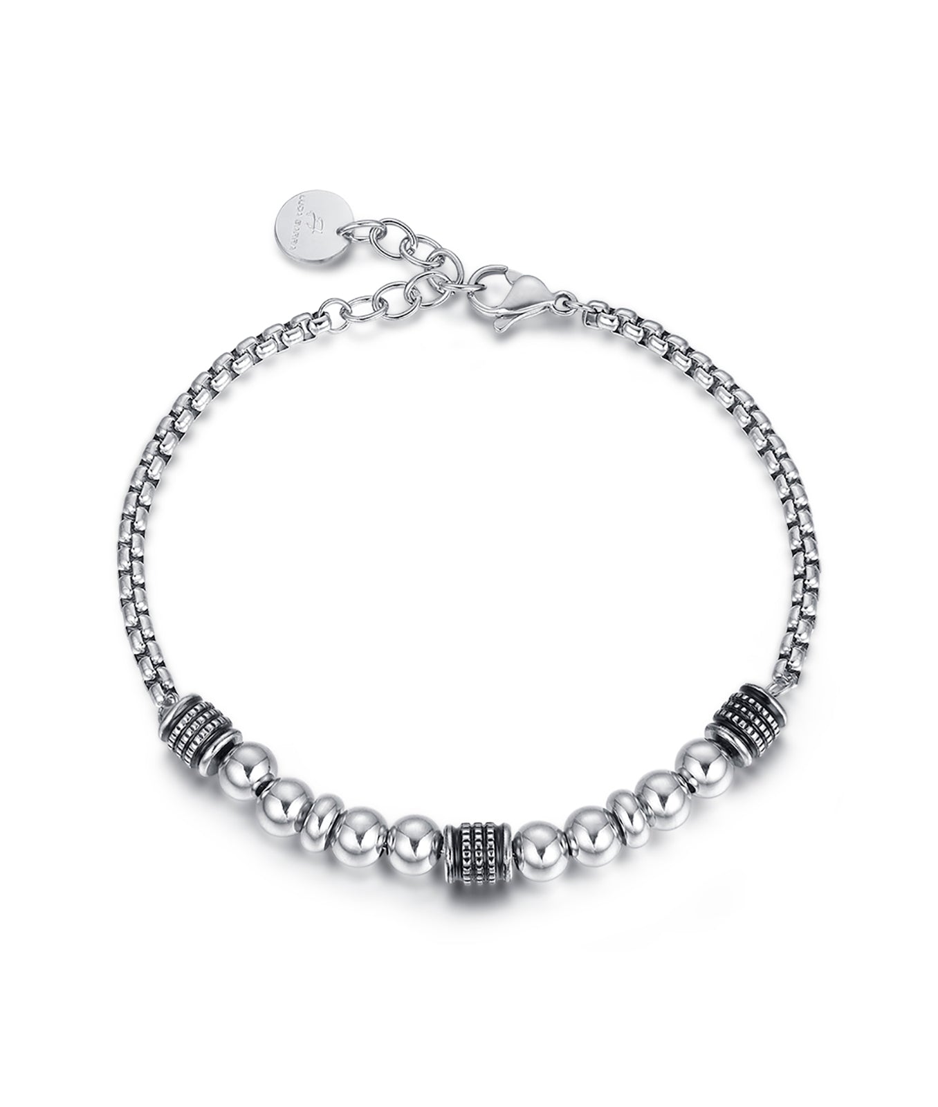 BRACCIALE IN ACCIAIO CON SFERE ED ELEMENTI IN ACCIAIO NERO ANTICATO