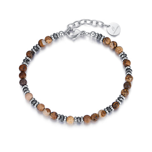 BRACCIALE IN ACCIAIO CON PIETRE MARRONI ED EMATITE