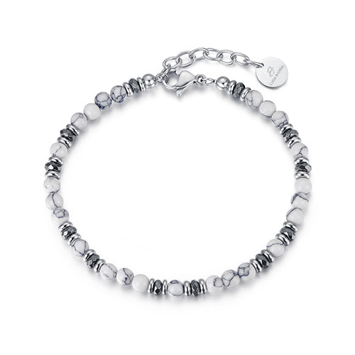 BRACCIALE IN ACCIAIO CON PIETRE BIANCHE ED EMATITE