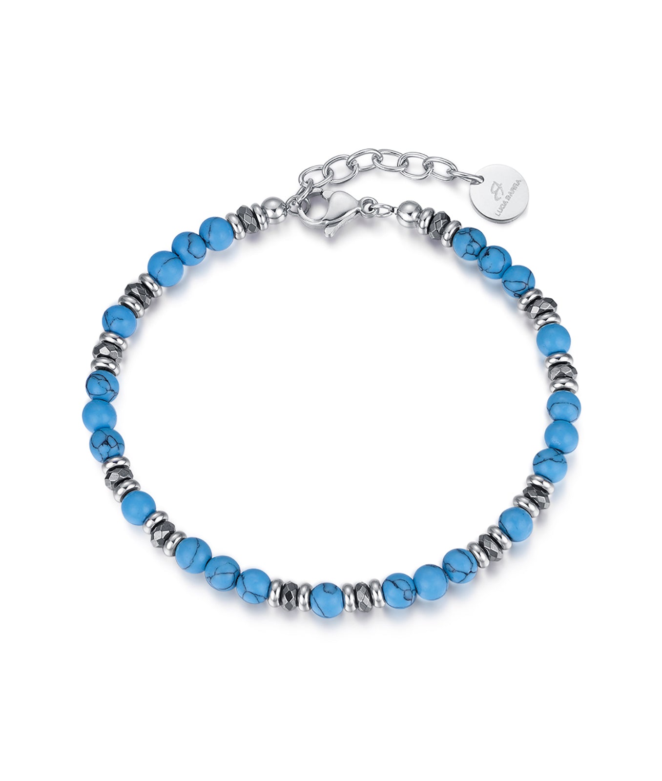 BRACCIALE IN ACCIAIO CON PIETRE AZZURRE ED EMATITE