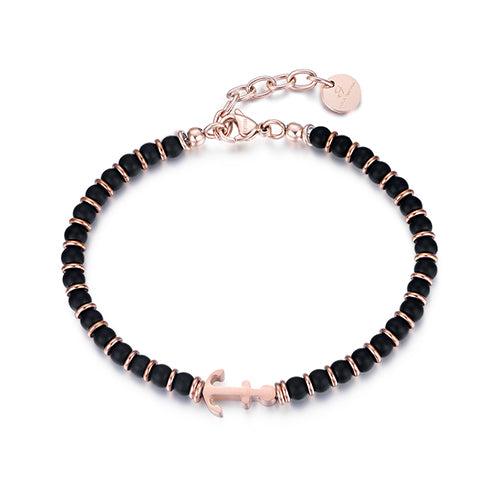 BRACCIALE IN ACCIAIO IP ROSE CON AGATA NERA