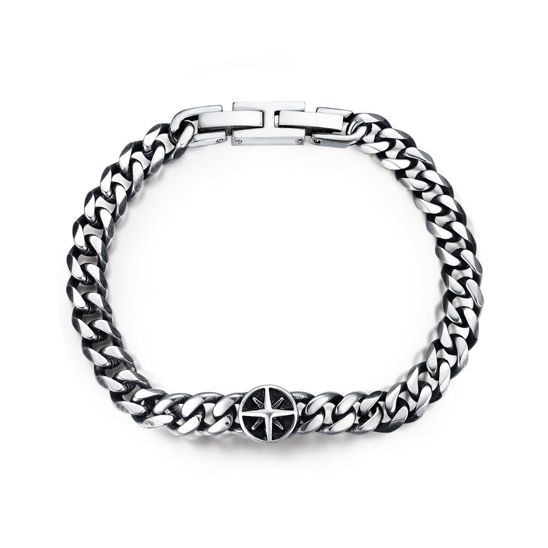 BRACCIALE IN ACCIAIO CON ROSA DEI VENTI
