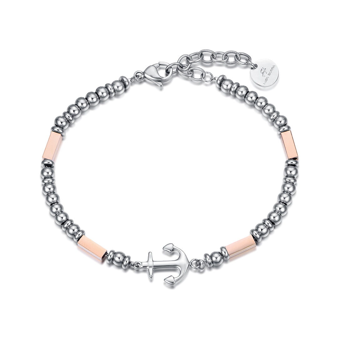 BRACCIALE IN ACCIAIO CON ANCORA ED ELEMENTI IP ROSE