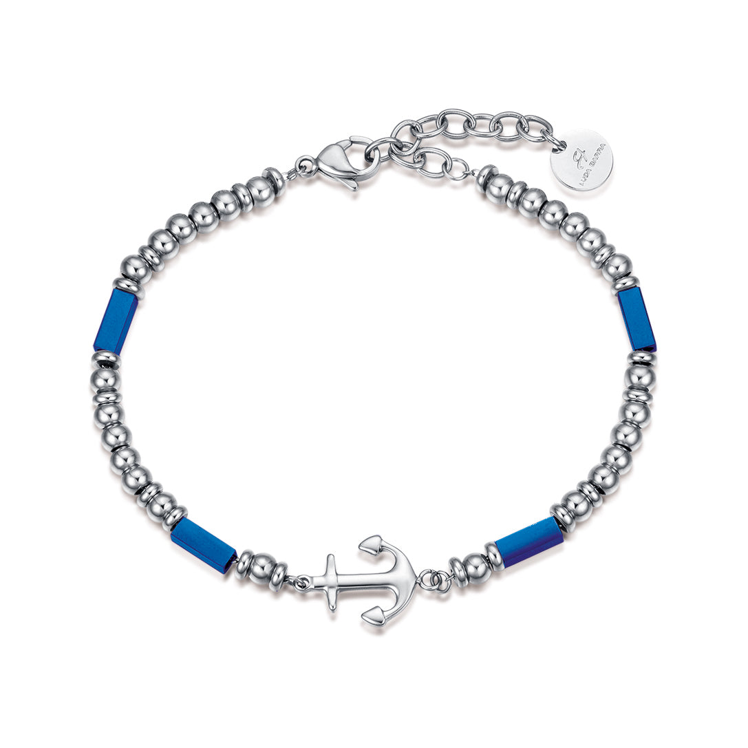 BRACCIALE IN ACCIAIO CON ANCORA ED ELEMENTI IP BLU