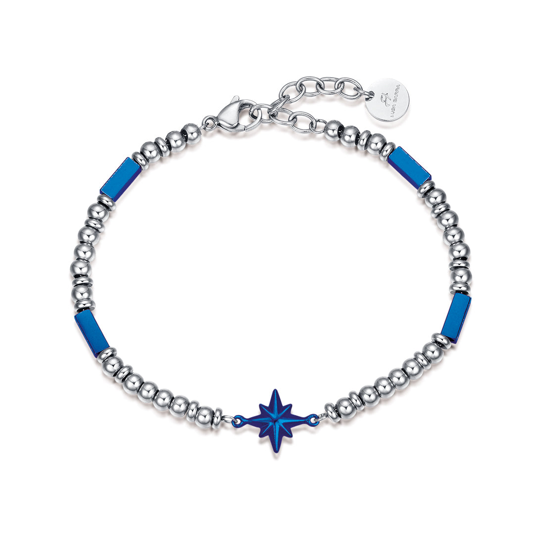 BRACCIALE IN ACCIAIO CON TIMONE ED ELEMENTI IP BLU