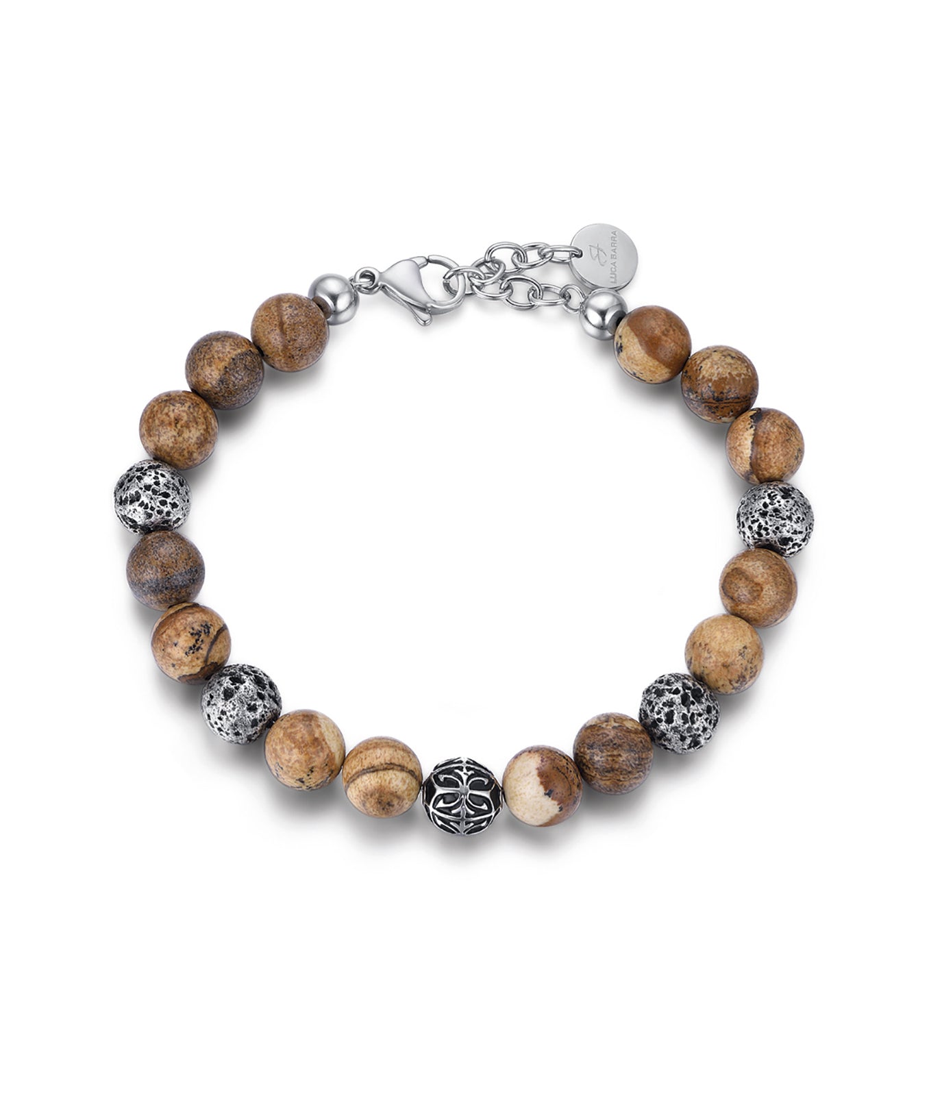 BRACCIALE IN ACCIAIO CON PIETRA LAVICA MARRONE