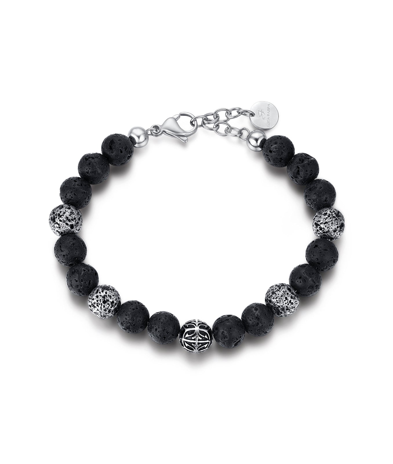 BRACCIALE IN ACCIAIO CON PIETRA LAVICA NERA