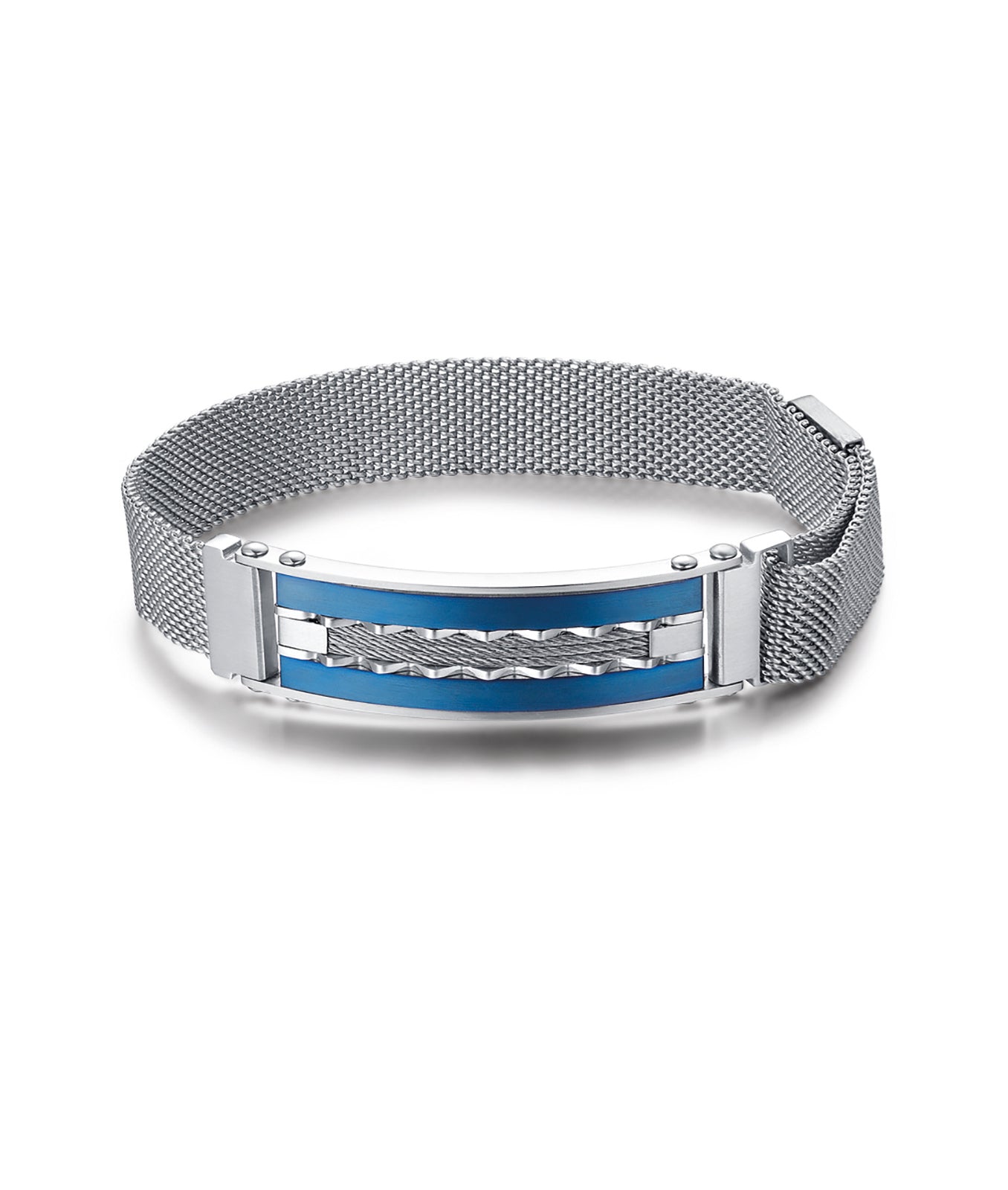 BRACCIALE IN ACCIAIO CON PIASTRA IN ACCIAIO IP BLU