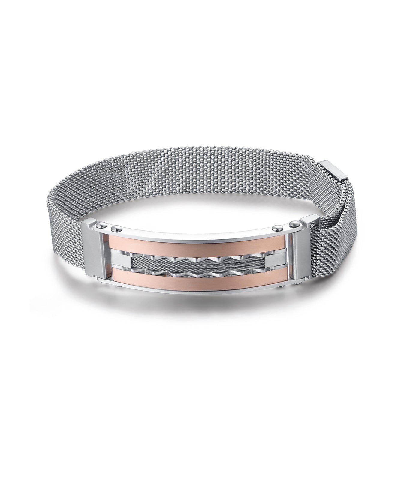 BRACCIALE IN ACCIAIO CON PIASTRA IP ROSE