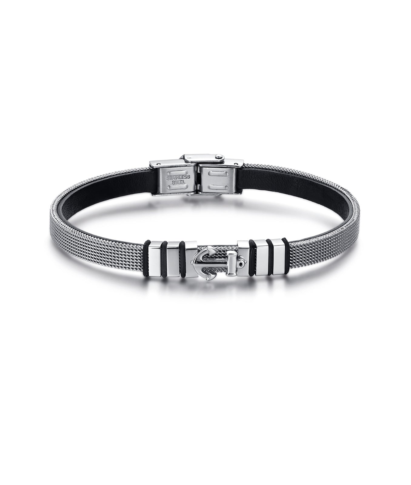 BRACCIALE IN ACCIAIO CON ANCORA ED INTERNO IN PELLE
