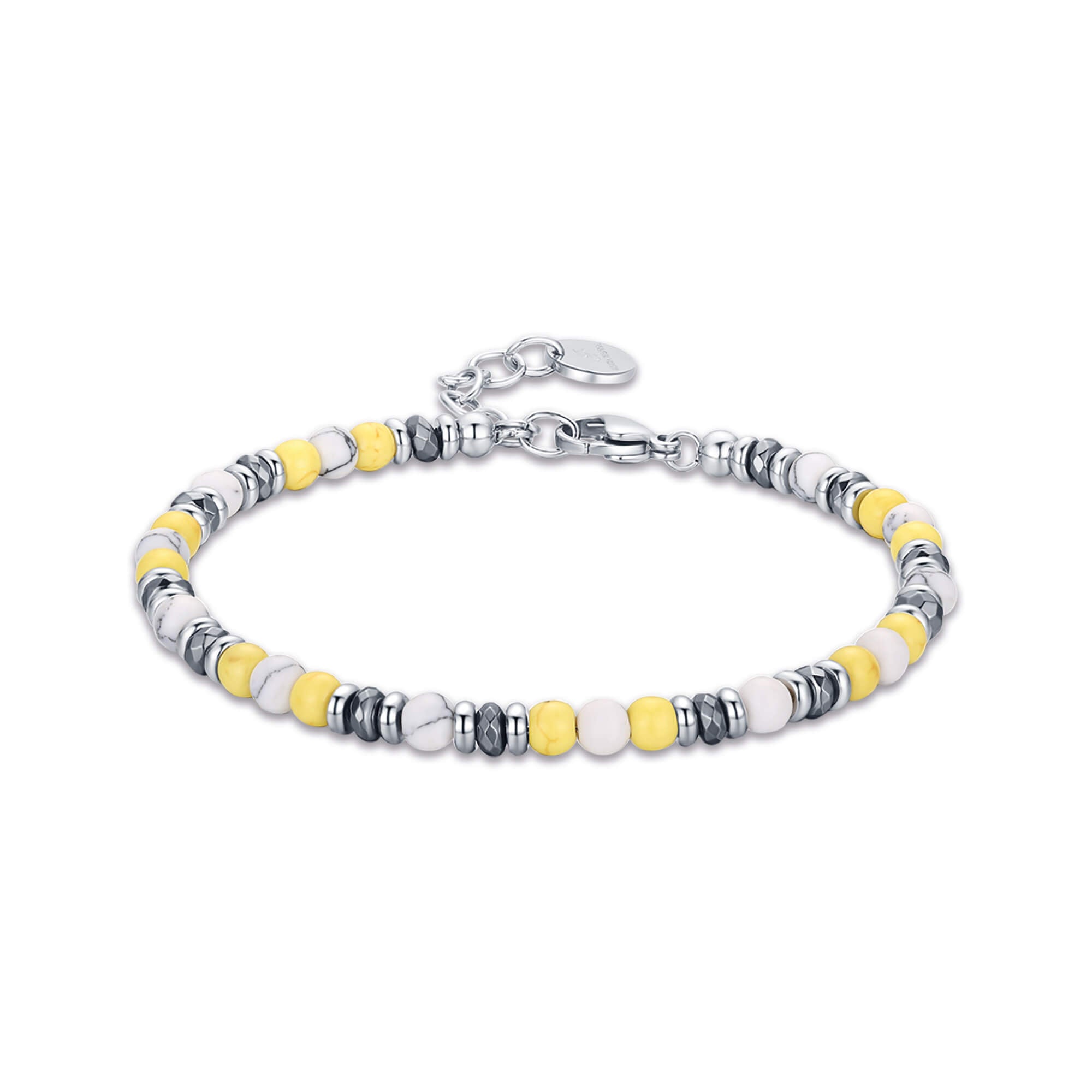BRACCIALE IN ACCIAIO CON PIETRE GIALLE E BIANCHE