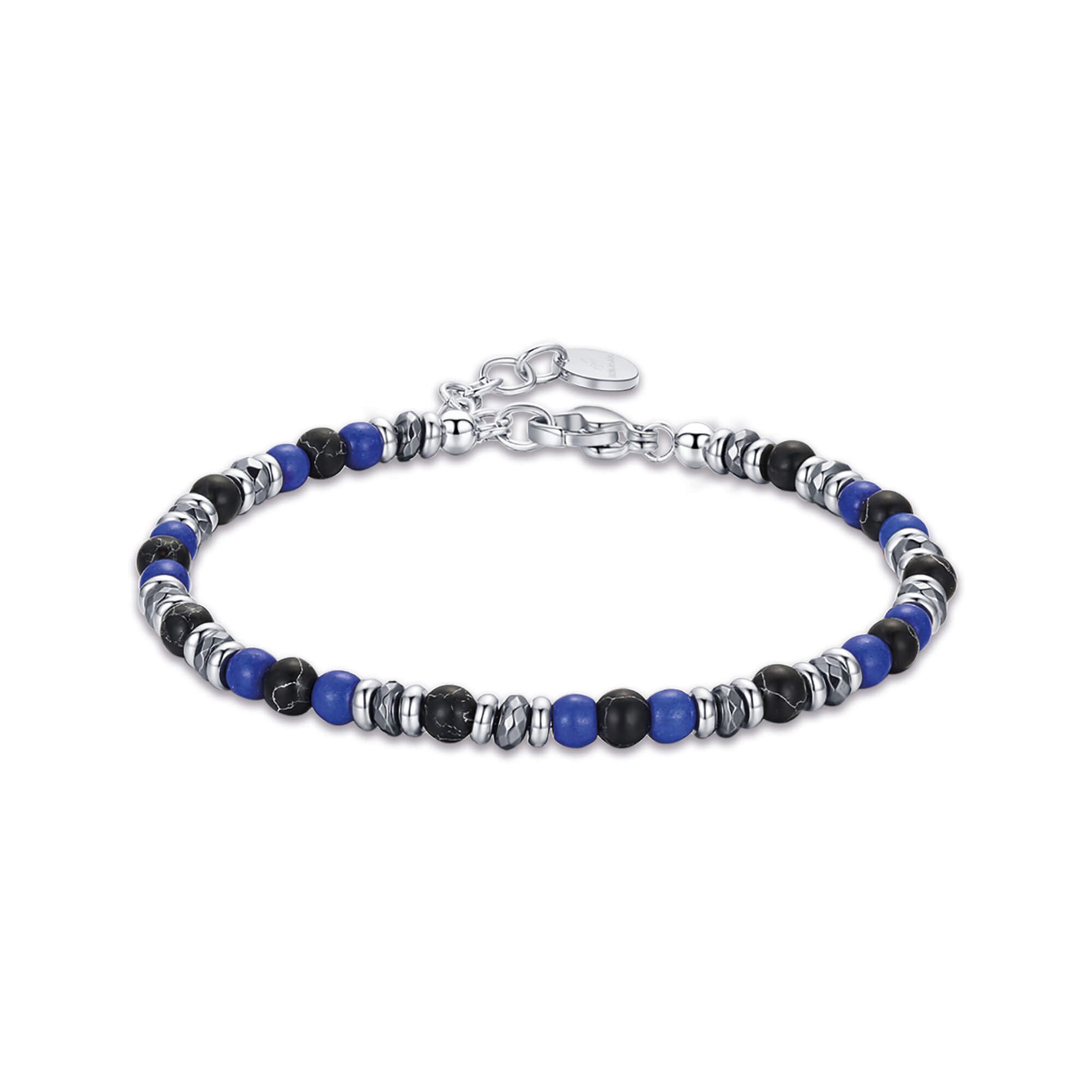 BRACCIALE IN ACCIAIO CON PIETRE BLU E NERE