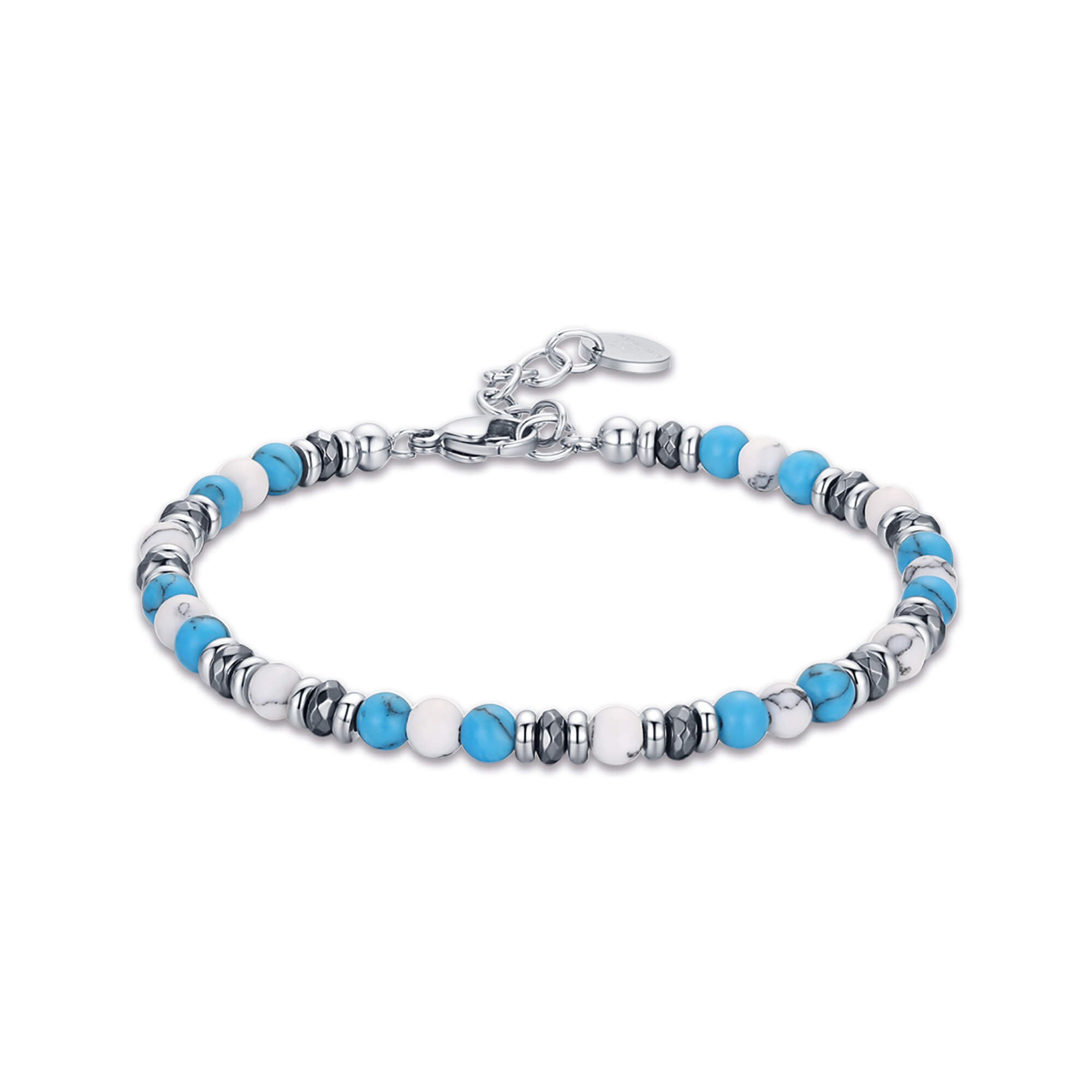 BRACCIALE IN ACCIAIO CON PIETRE TURCHESI E BIANCHE