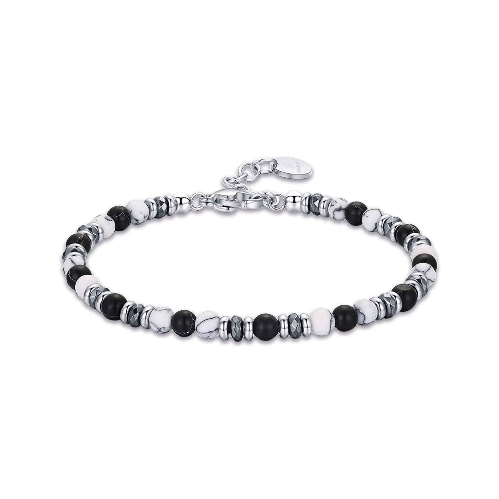 BRACCIALE IN ACCIAIO CON PIETRE BIANCHE E NERE