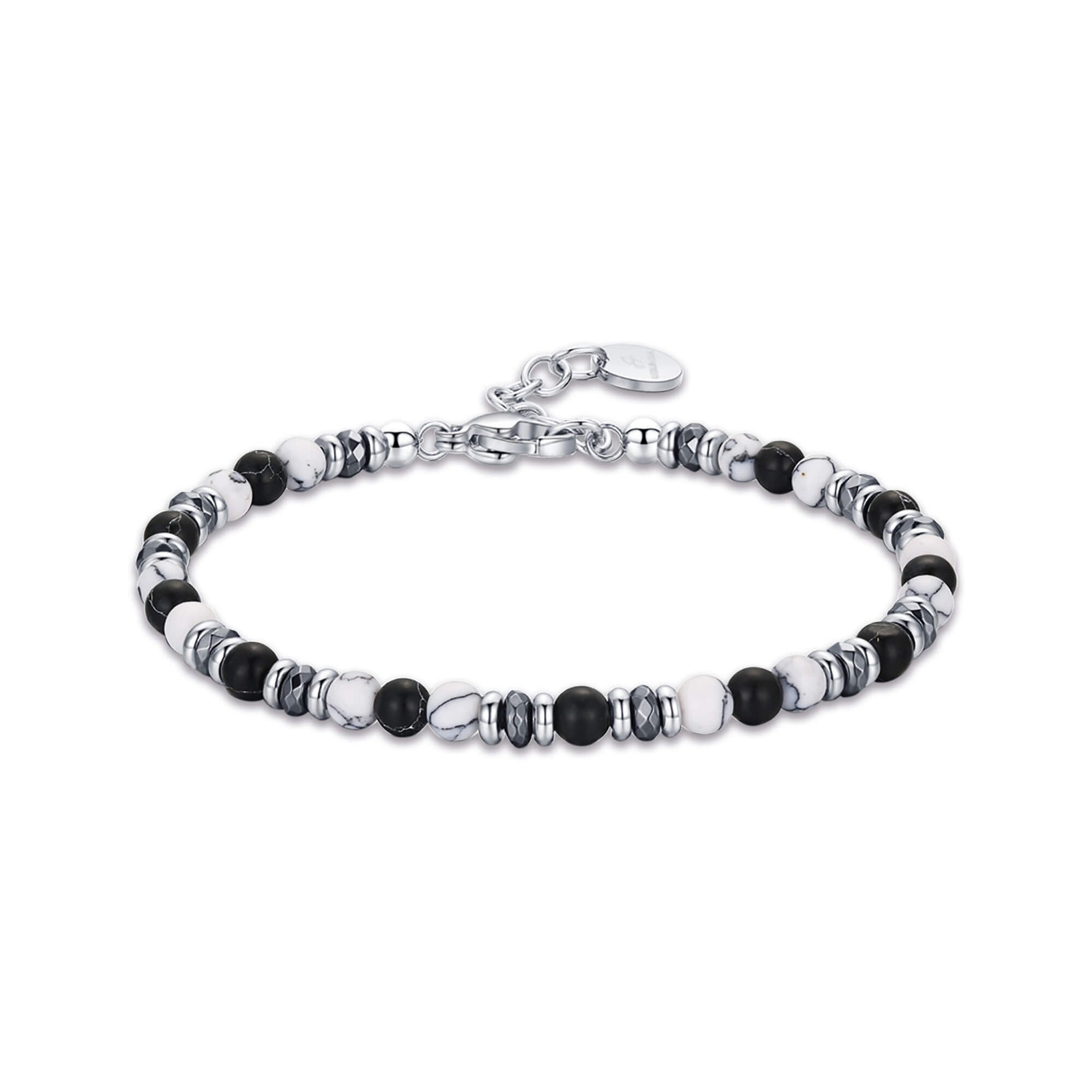 BRACCIALE IN ACCIAIO CON PIETRE BIANCHE E NERE