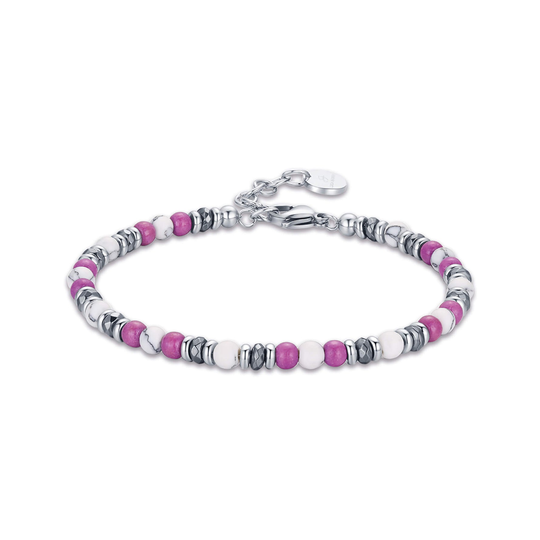 BRACCIALE IN ACCIAIO CON PIETRE VIOLA E BIANCHE