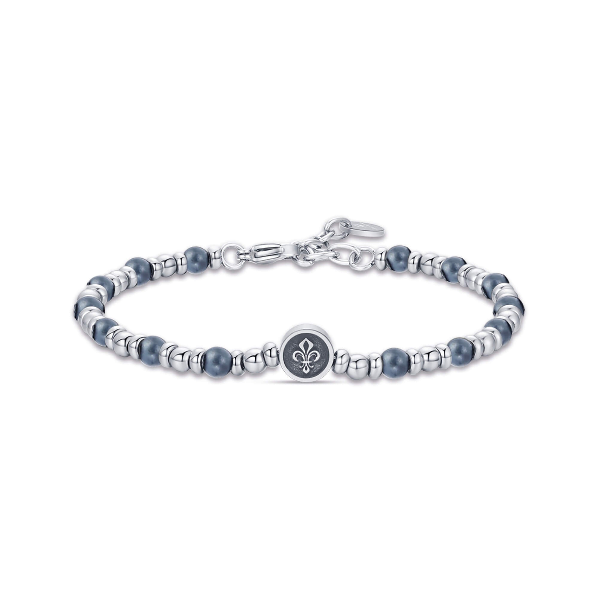 BRACCIALE IN ACCIAIO CON GIGLIO ED EMATITE GRIGIA