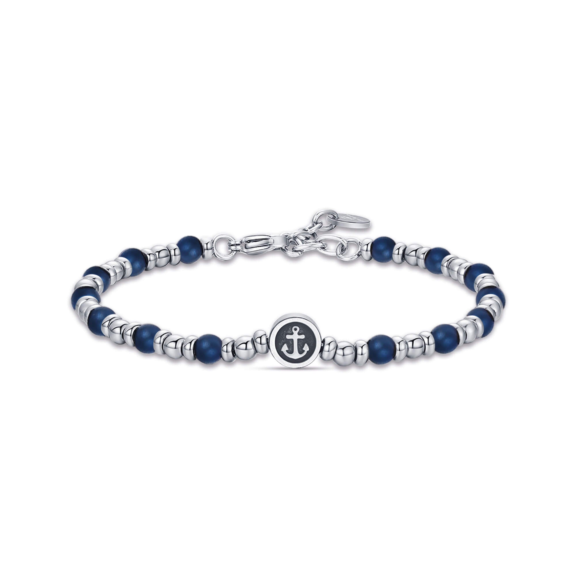 BRACCIALE IN ACCIAIO CON ANCORA ED EMATITE BLU