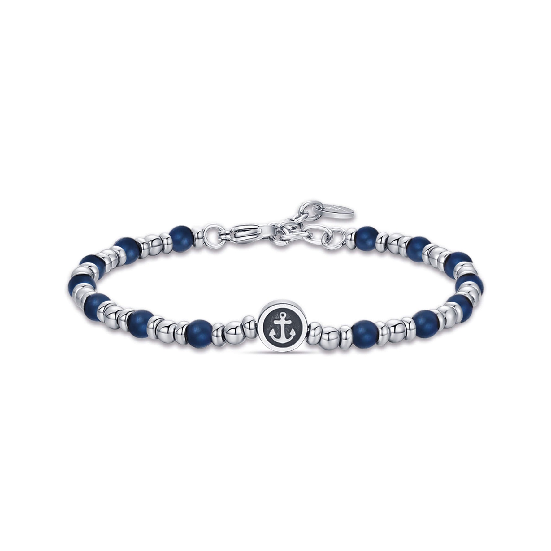 BRACCIALE IN ACCIAIO CON ANCORA ED EMATITE BLU