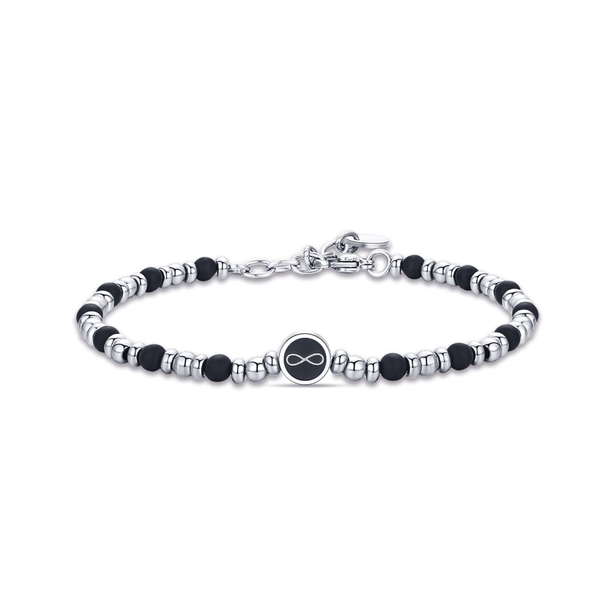 BRACCIALE IN ACCIAIO CON INFINITO E AGATA NERA