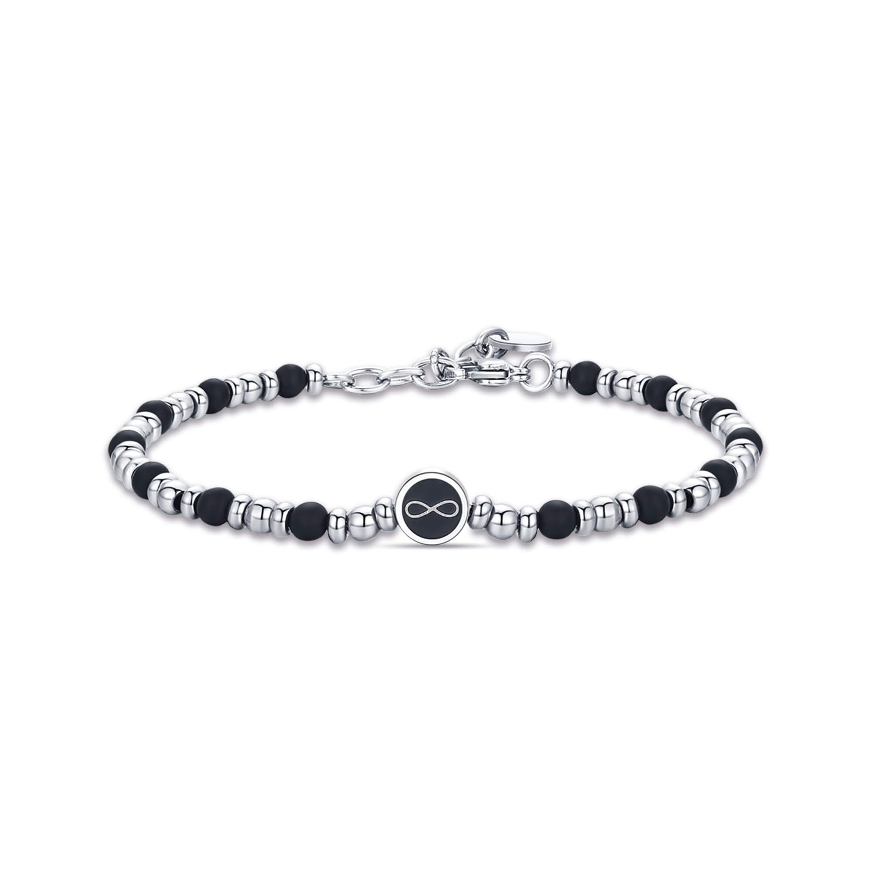 BRACCIALE IN ACCIAIO CON INFINITO E AGATA NERA