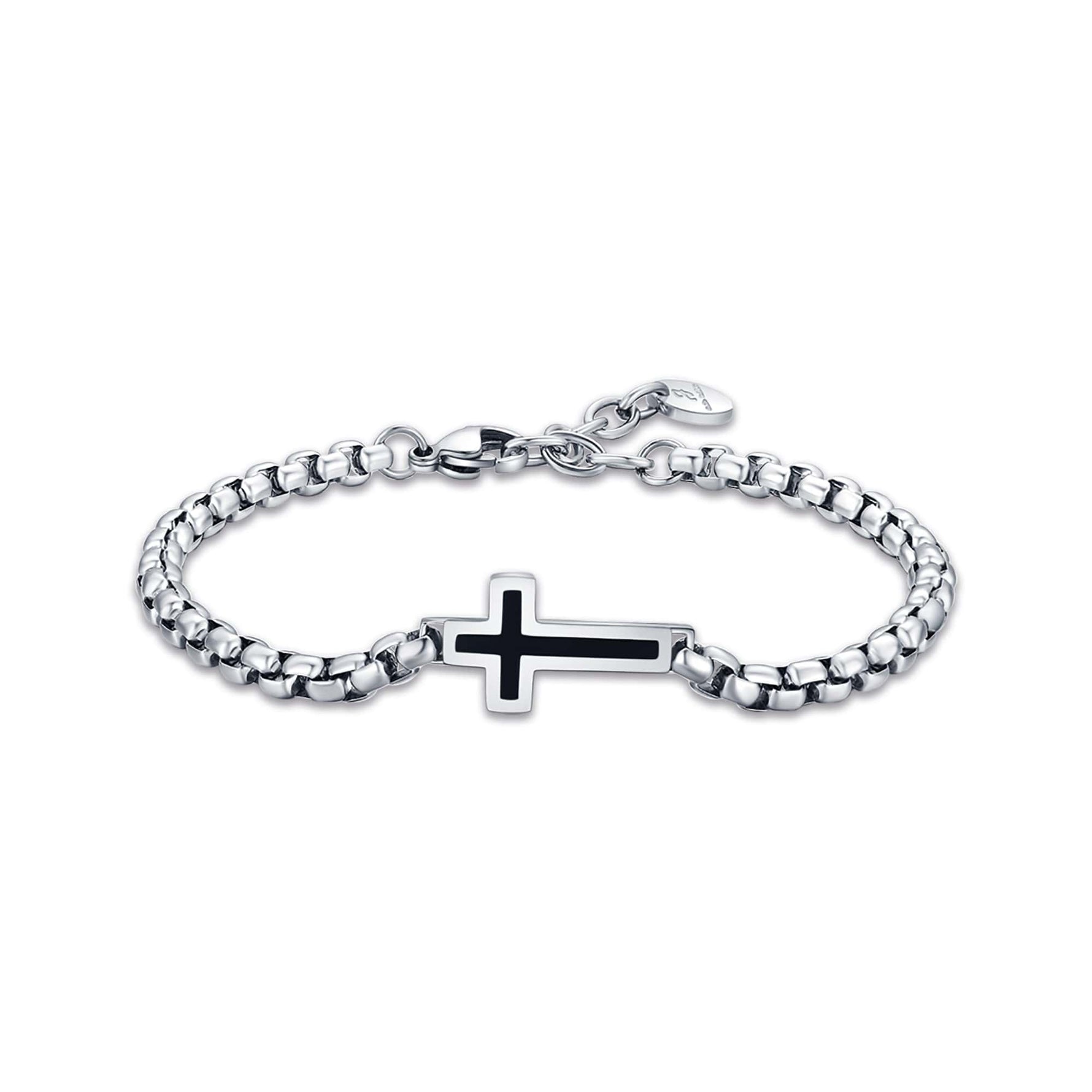 BRACCIALE DA UOMO IN ACCIAIO CON CROCE NERO