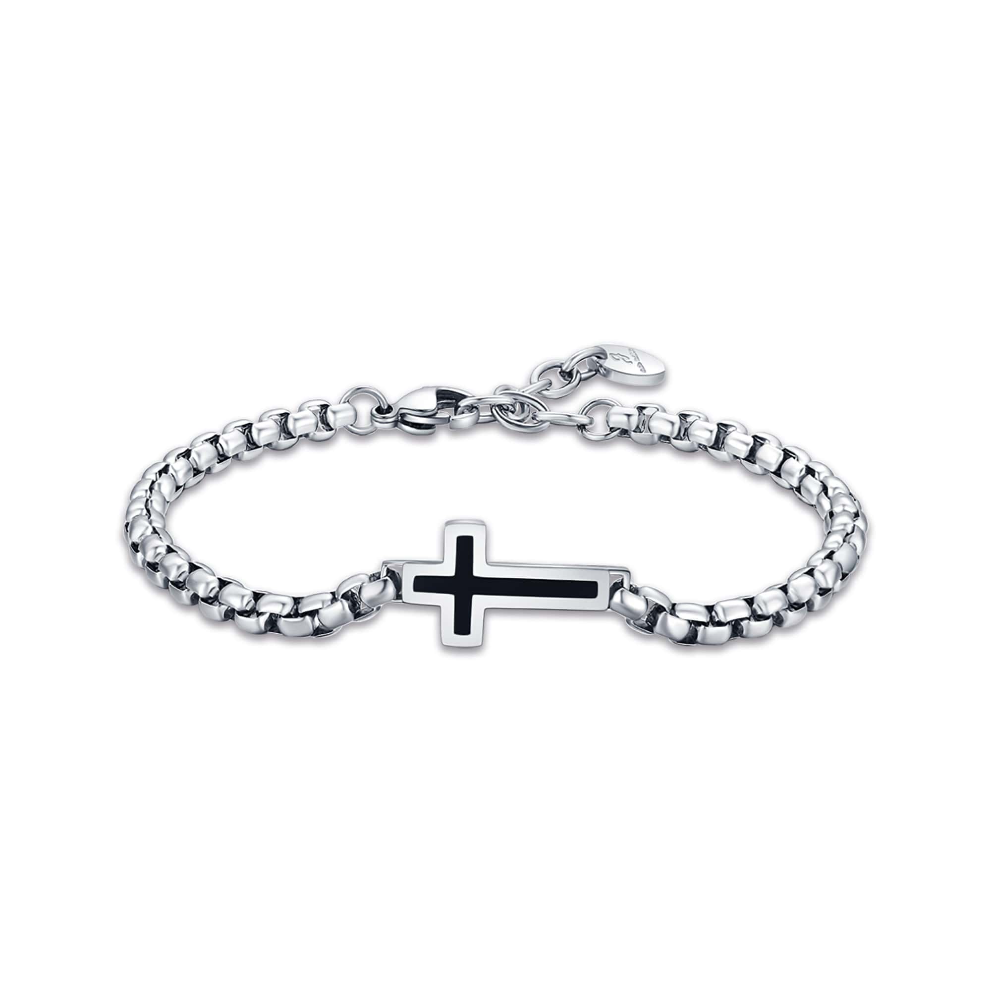 BRACCIALE DA UOMO IN ACCIAIO CON CROCE NERO