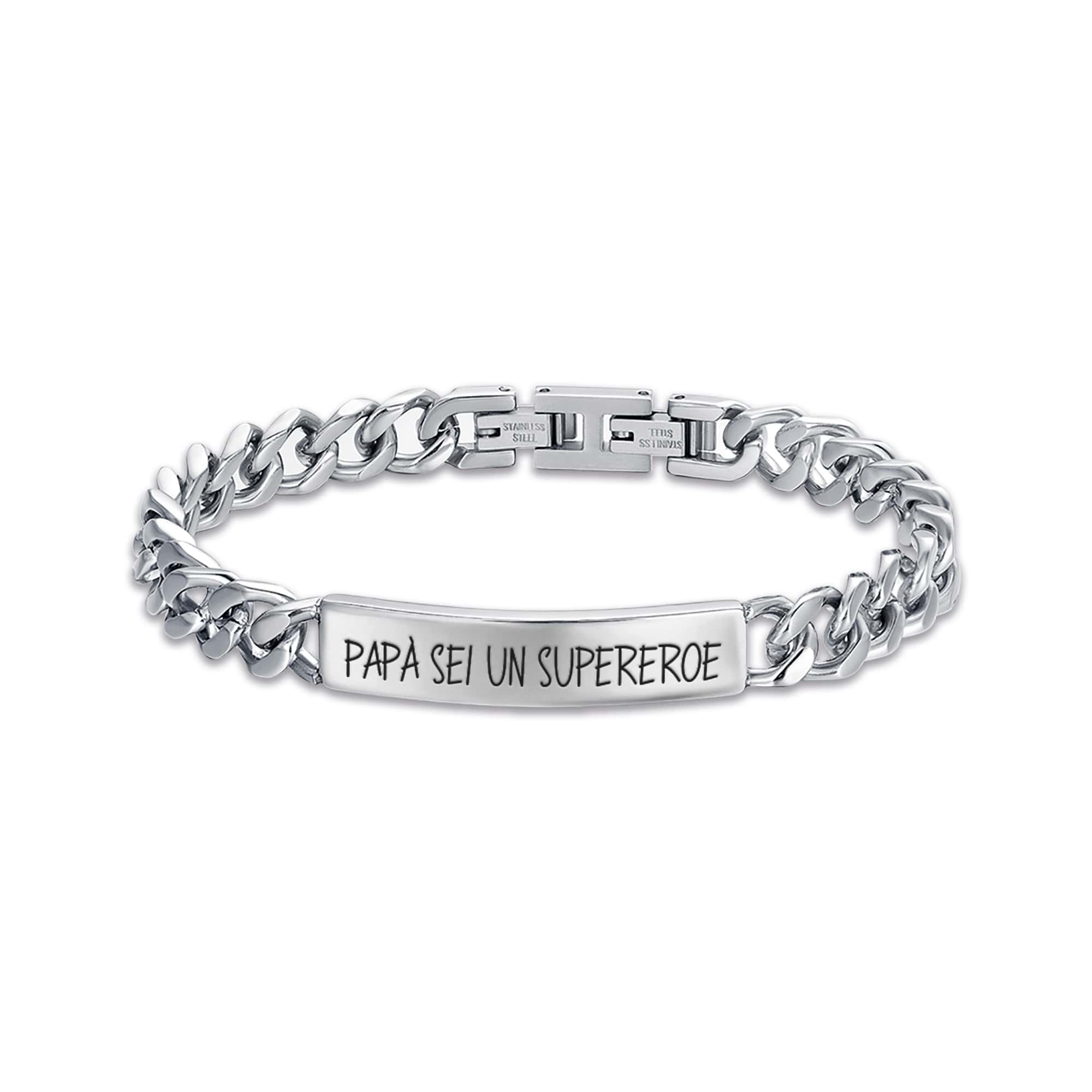 BRACCIALE DA UOMO IN ACCIAIO PAPA' SEI UN SUPEREROE