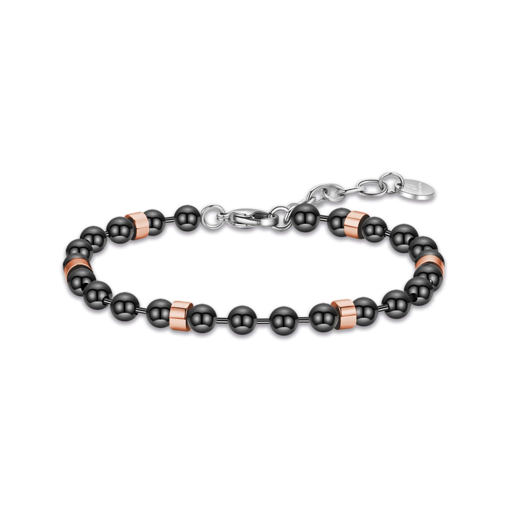 BRACCIALE DA UOMO IN ACCIAIO NERO CON ELEMENTI IN ACCIAIO ROSA