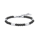 BRACCIALE DA UOMO IN ACCIAIO CON PIETRE NERE ED ELEMENTI IN ACCIAIO