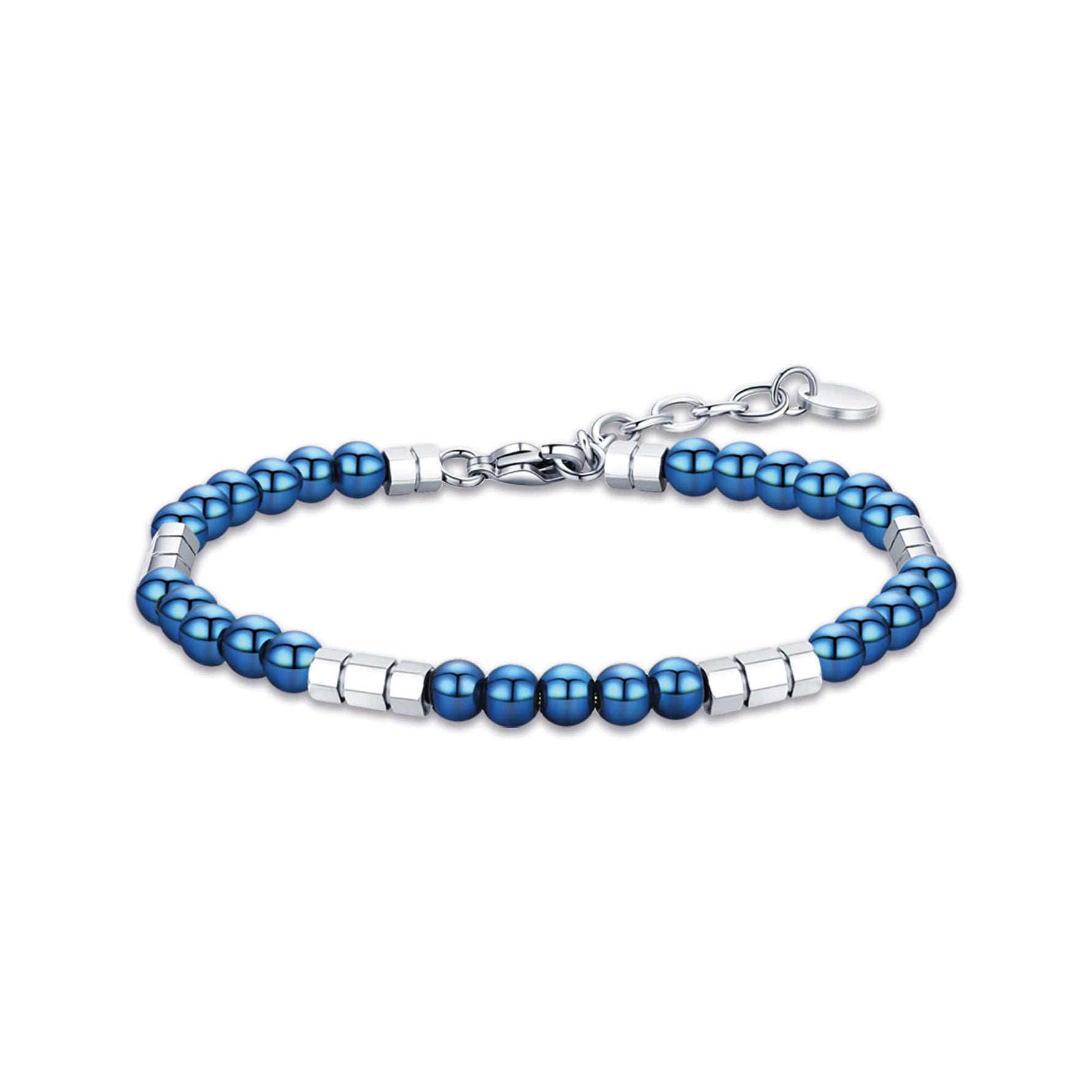 BRACCIALE DA UOMO IN ACCIAIO CON PIETRE BLU ED ELEMENTI IN ACCIAIO