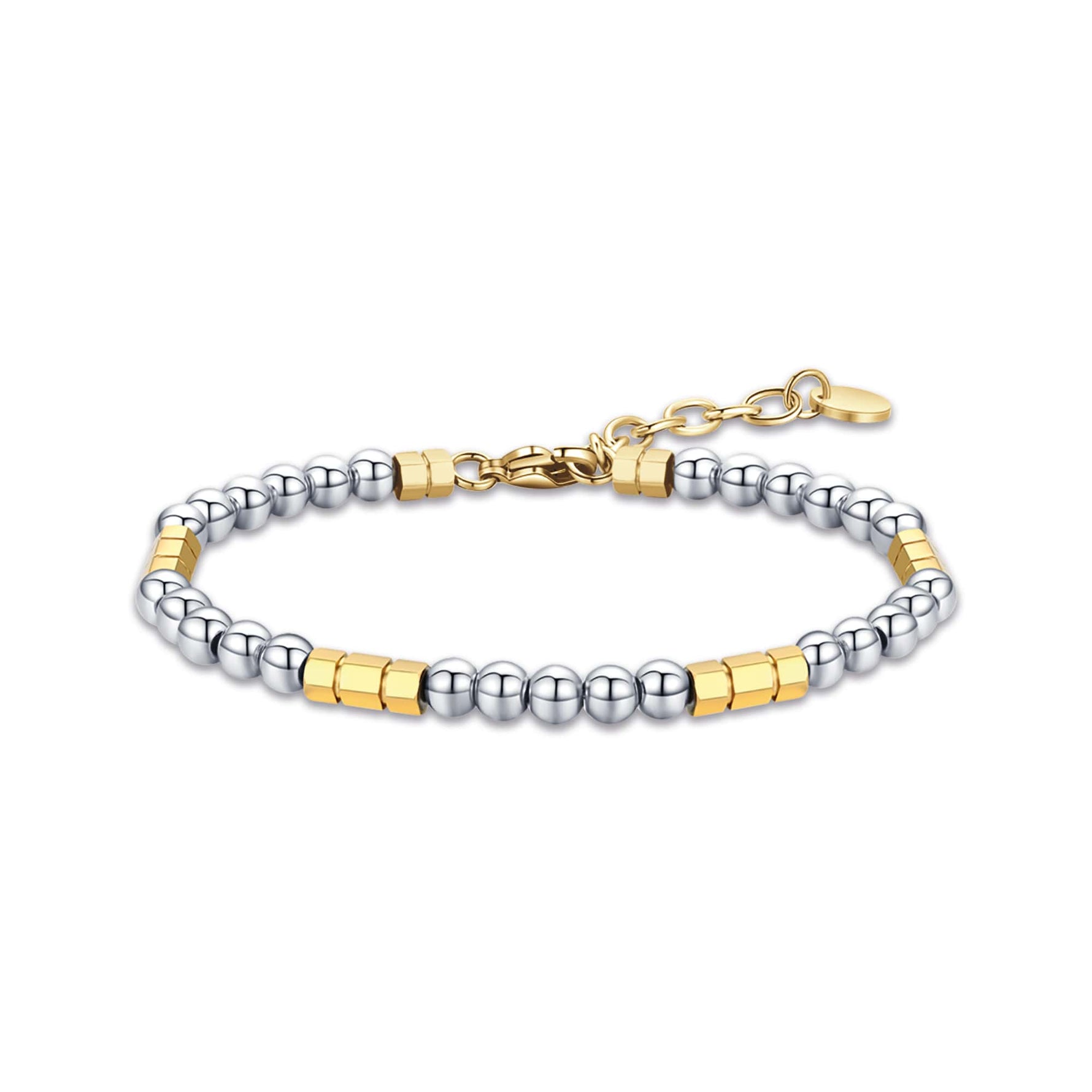 BRACCIALE DA UOMO IN ACCIAIO CON PIETRE ACCIAIO ED ELEMENTI IN ACCIAIO DORATO