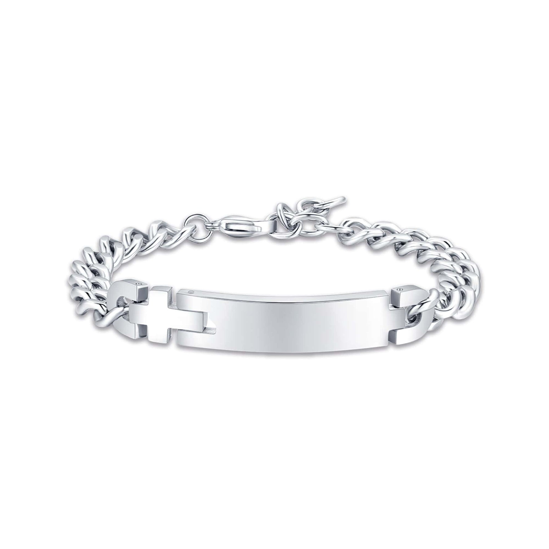 BRACCIALE DA UOMO IN ACCIAIO CON PIASTRA IN ACCIAIO E CROCE