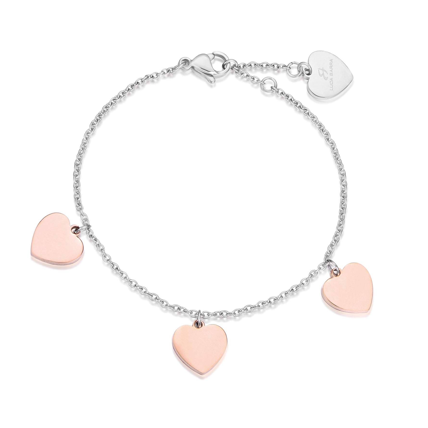 BRACCIALE IN ACCIAIO CON CUORI ROSE'