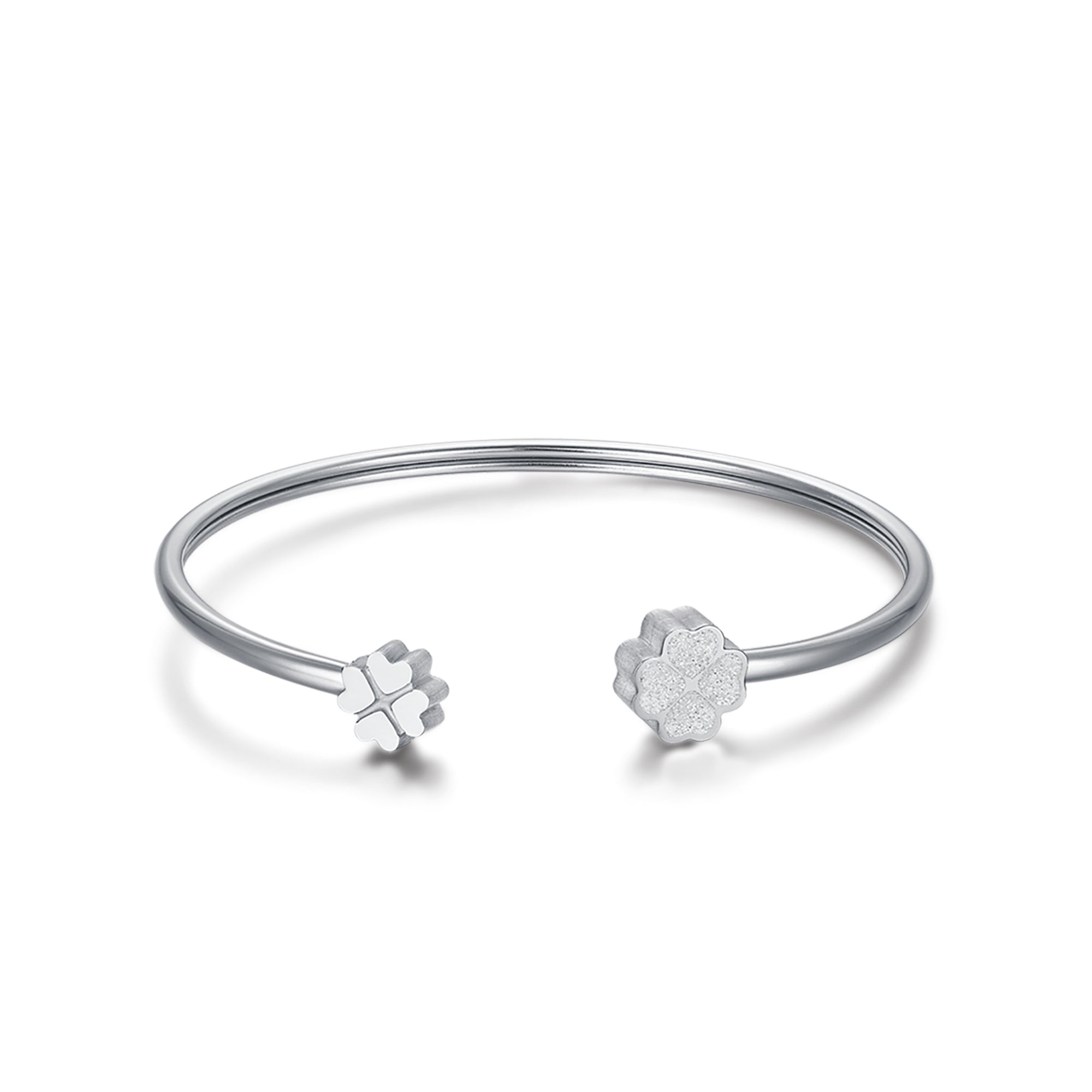 BRACCIALE IN ACCIAIO CON QUADRIFOGLI CON GLITTER BIANCO
