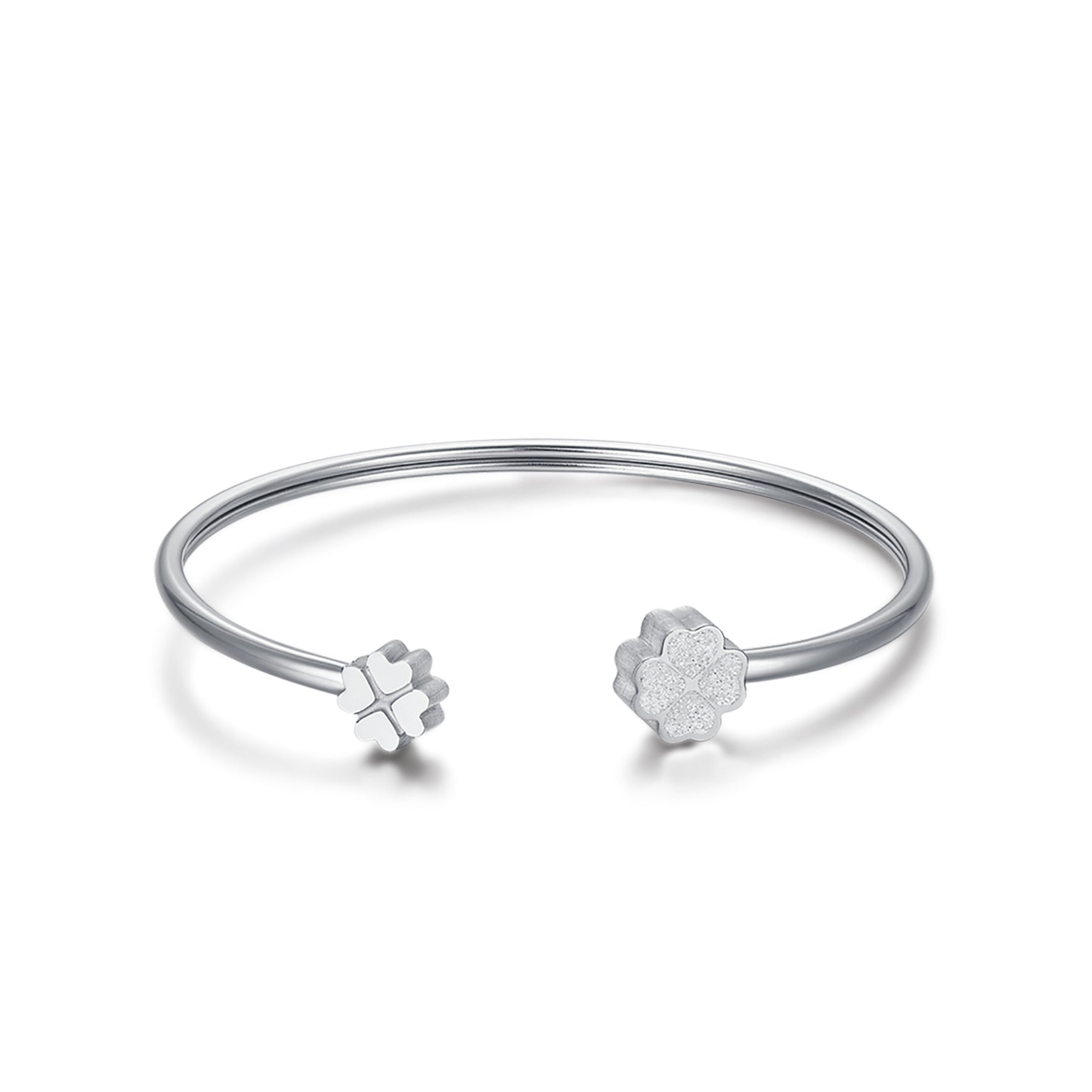 BRACCIALE IN ACCIAIO CON QUADRIFOGLI CON GLITTER BIANCO