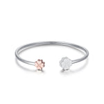 BRACCIALE IN ACCIAIO CON QUADRIFOGLI  IN ACCIAIO IP ROSE E GLITTER BIANCO