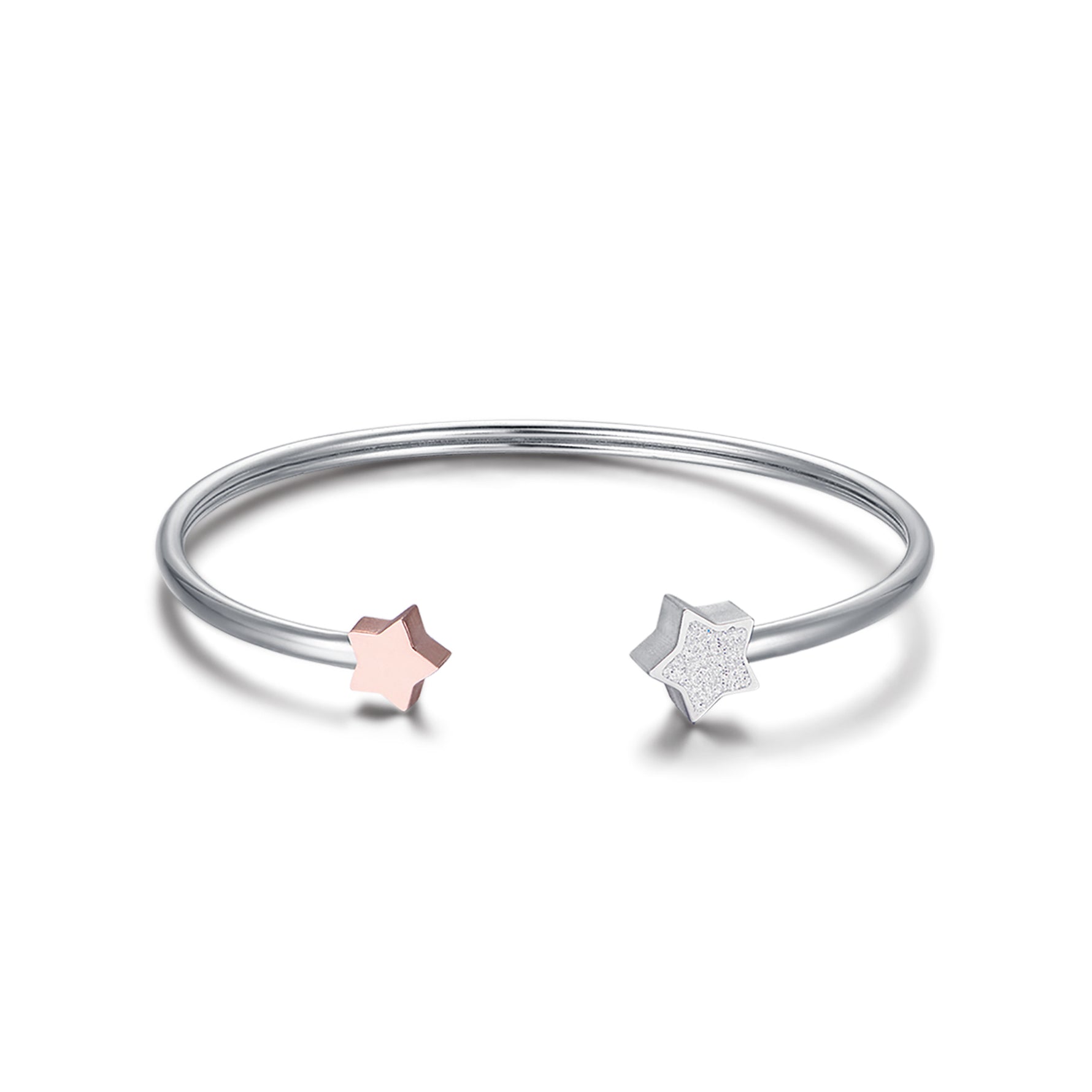 BRACCIALE IN ACCIAIO CON STELLE IN ACCIAIO IP ROSE E GLITTER BIANCO