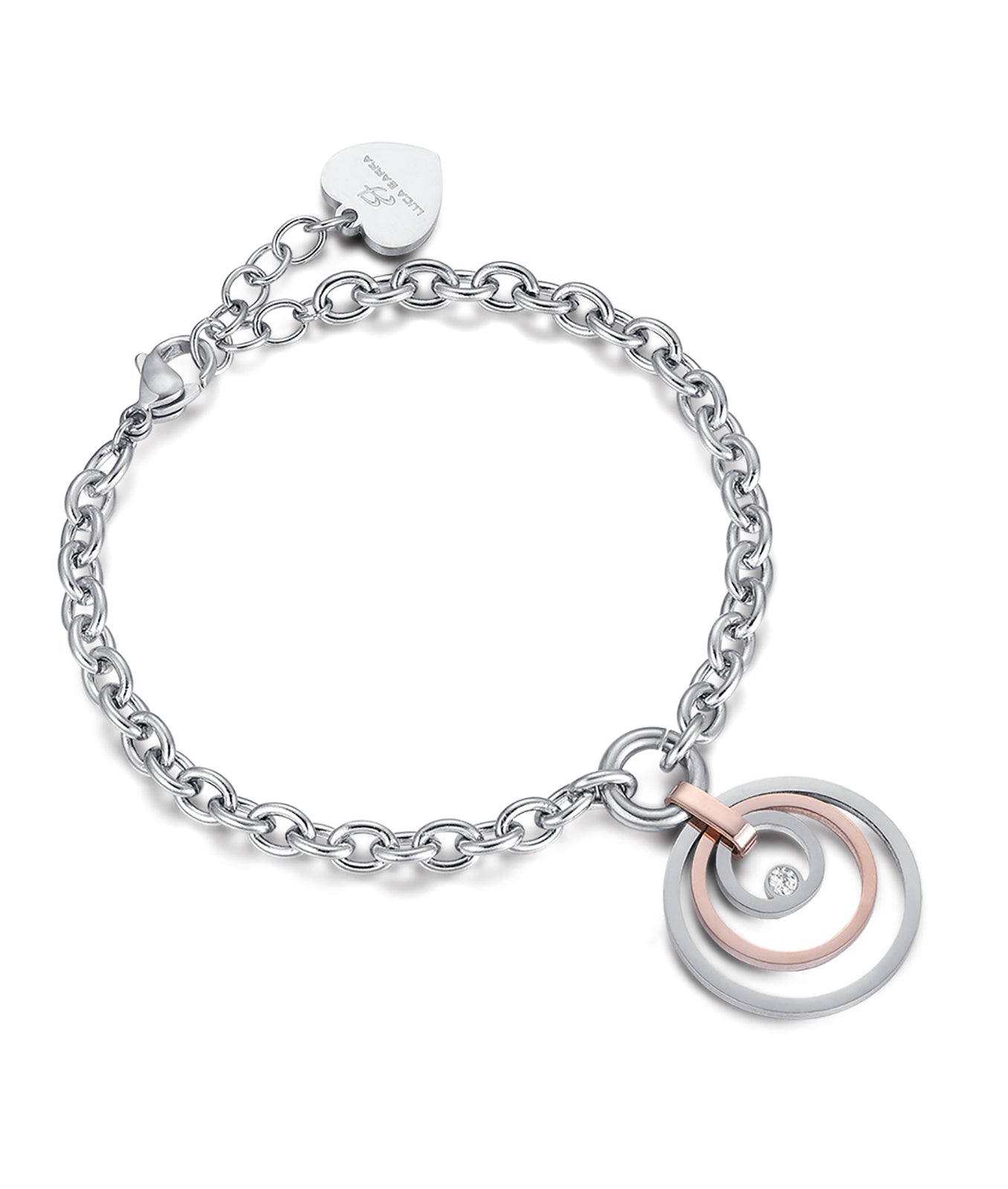 BRACCIALE IN ACCIAIO,CIONDOLO CERCHI IN ACCIAIIO E ACCIAIO IP ROSE CON CRISTALLO