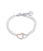 BRACCIALE IN ACCIAIO CON PERLE E CUORI IN ACCIAIO E IP ROSE