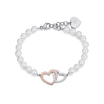 BRACCIALE IN ACCIAIO CON PERLE E CUORI IN ACCIAIO E IP ROSE