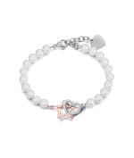 BRACCIALE IN ACCIAIO CON PERLE, CUORE E STELLA IN ACCIAIO E IP ROSE