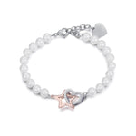 BRACCIALE IN ACCIAIO CON PERLE, CUORE E STELLA IN ACCIAIO E IP ROSE