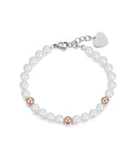 BRACCIALE IN ACCIAIO CON PERLE E SFERE IN ACCIAIO IP ROSE