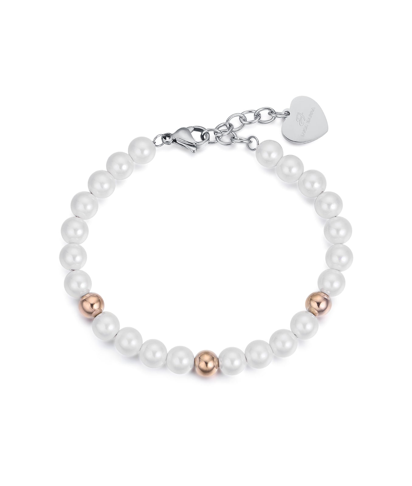 BRACCIALE IN ACCIAIO CON PERLE E SFERE IN ACCIAIO IP ROSE