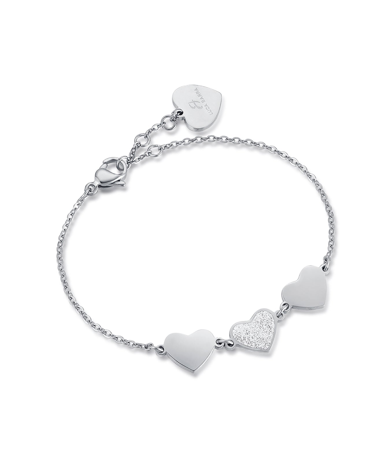 BRACCIALE IN ACCIAIO CON CUORI E GLITTER