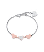 BRACCIALE IN ACCIAIO CON CUORI IN IP ROSE E GLITTER