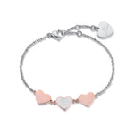 BRACCIALE IN ACCIAIO CON CUORI IN IP ROSE E GLITTER