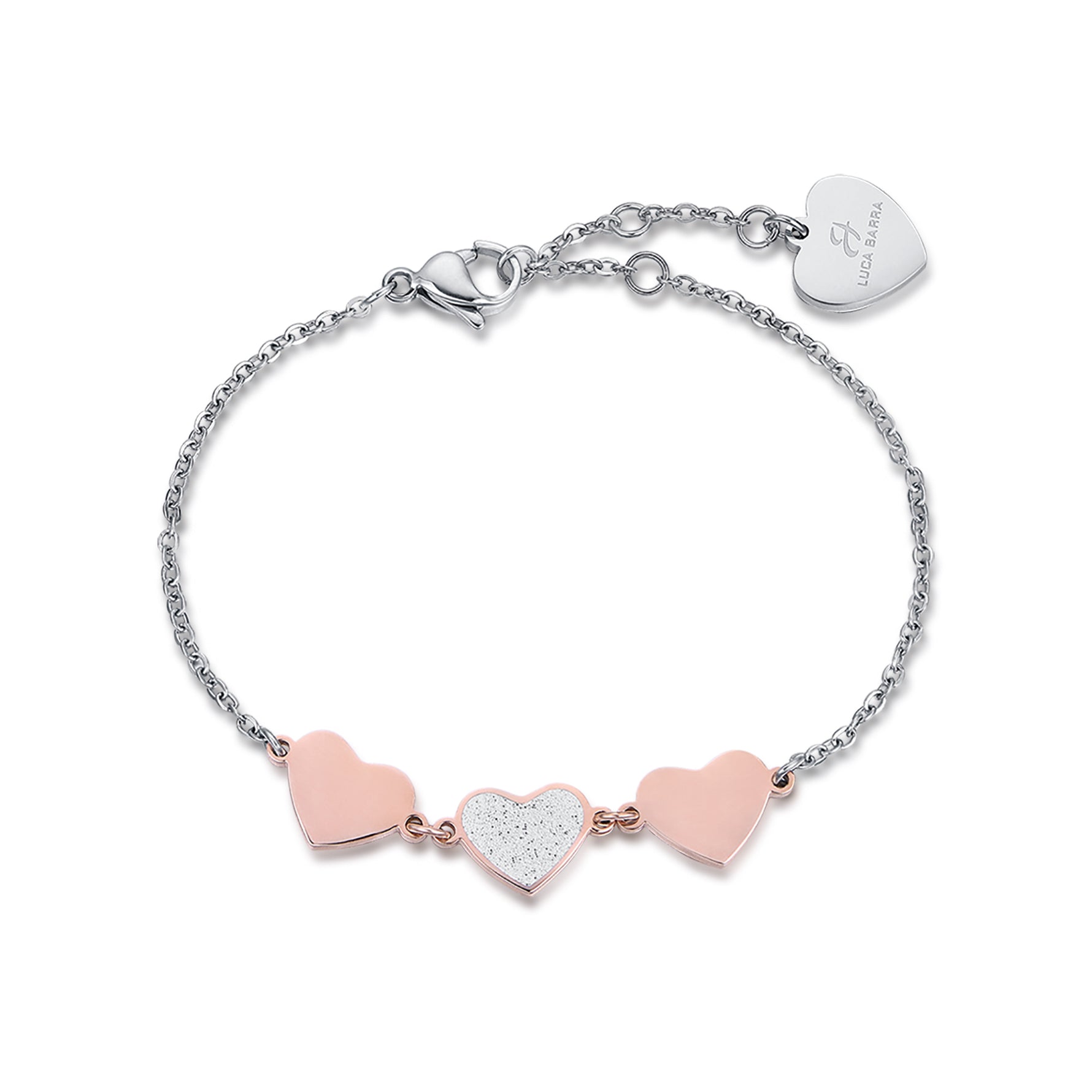 BRACCIALE IN ACCIAIO CON CUORI IN IP ROSE E GLITTER