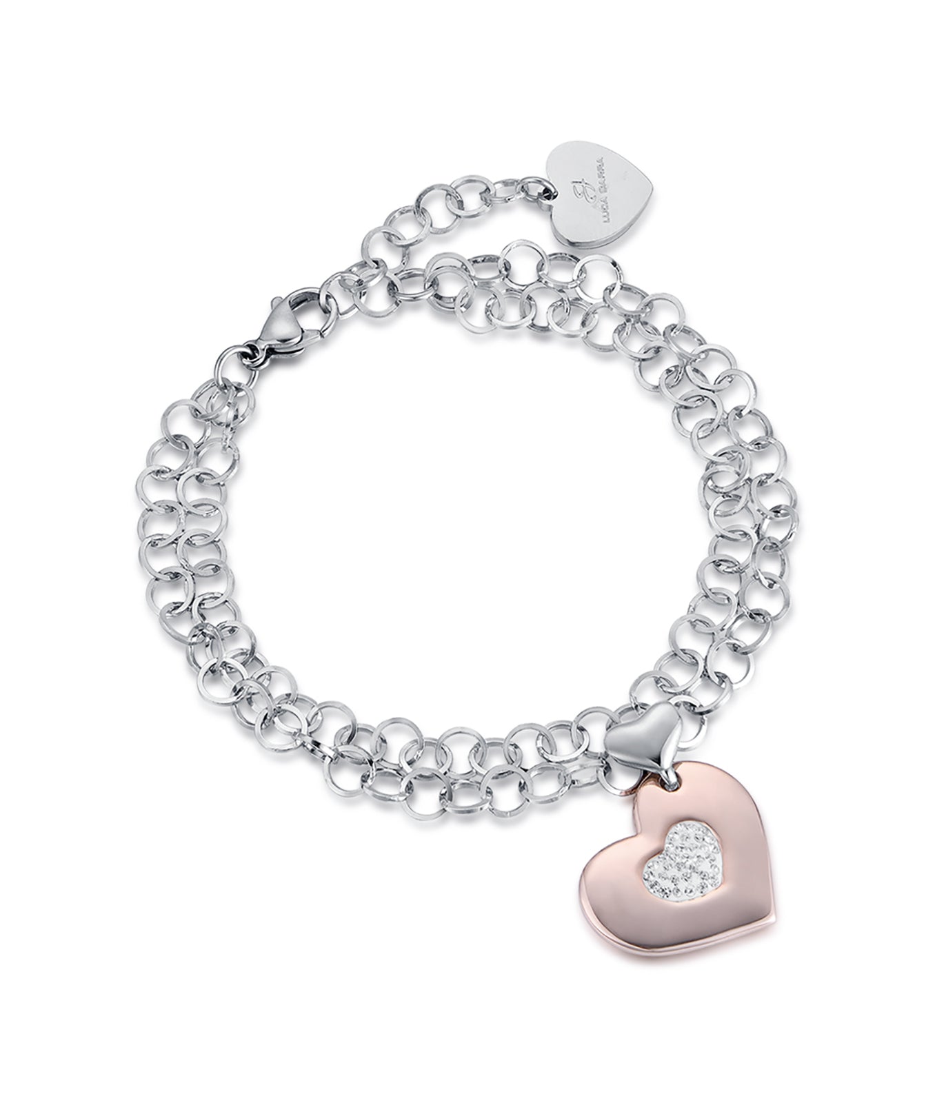 BRACCIALE IN ACCIAIO CON CUORE IP ROSE CON CRISTALLI BIANCHI